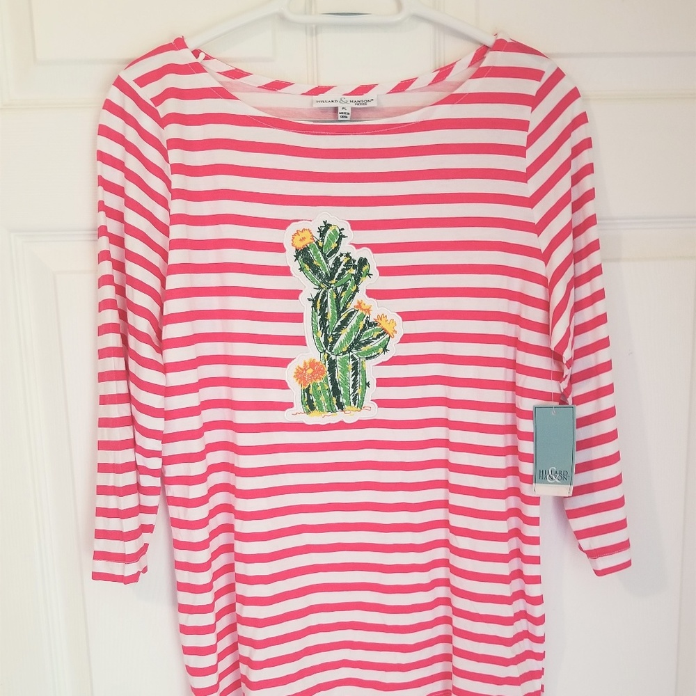 Hillard & Hanson Knit Top NWT Pink White Floral